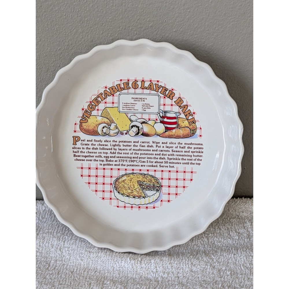 Vintage Small Ceramic Vegetable 6 Layer Bake Recipe Pie Dish Tart Ashley Fluted